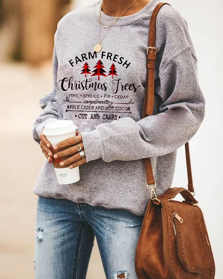 Merry Christmas Print Crew Neck Long Sleeve Sweatshirt