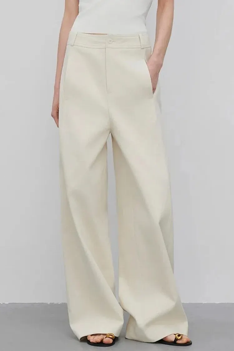 Beige high-waisted wide-leg pants