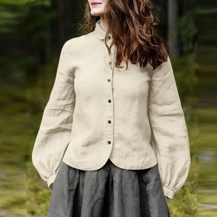 Solid Color Retro Casual Long Sleeved Shirt