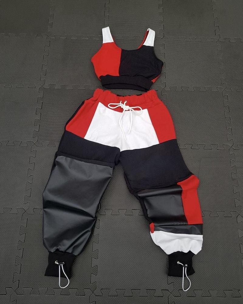 Women's Sporty Patchwork Printed Sets02