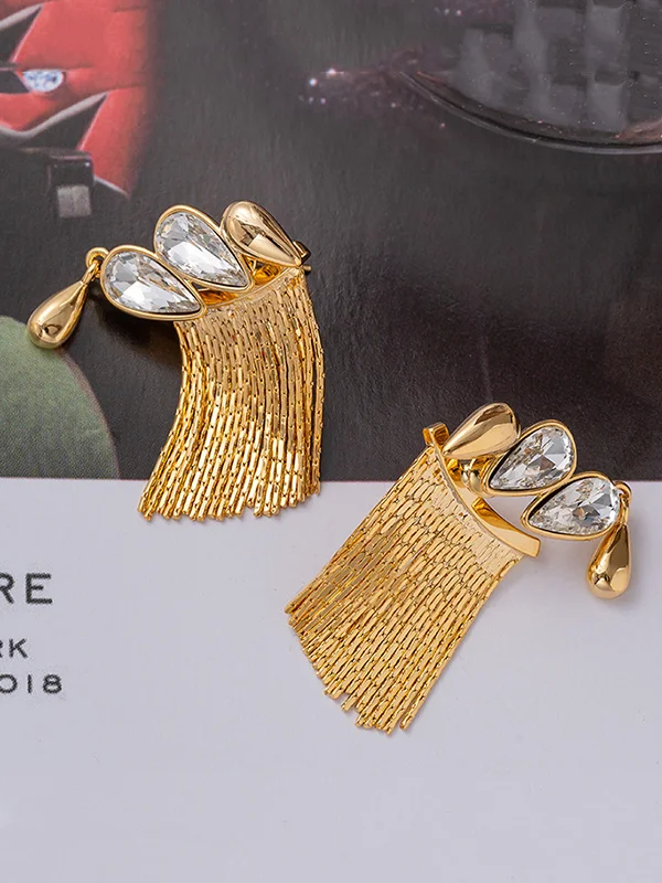 Tasseled Rhine Stones Geometric Detachable Normcore Drop Earrings