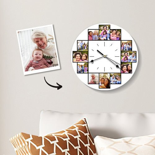 Benutzerdefinierte 12 Fotos Runde Wanduhr Home Decor Geschenk Fotouhr m12 Kettenmachen