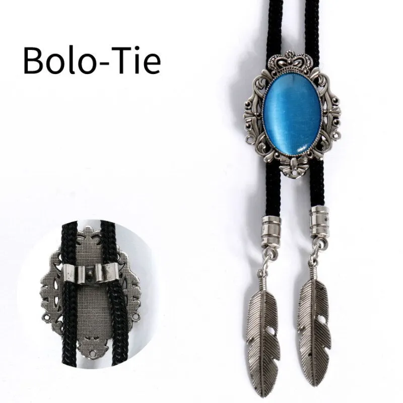 Woolen Rope Bolo Bow Tie Men's Casual Banquet Party Suit Shirt Accessories Crystal Crown Leaf Pendant New Style Bolo Necktie