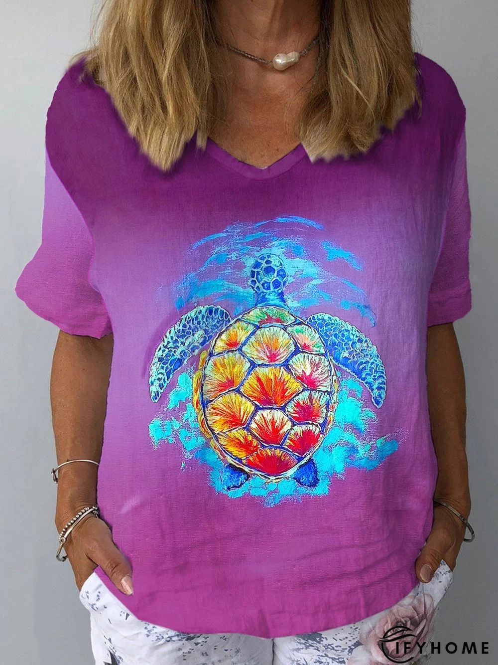 Women's Turtle Short Sleeve Print Top | IFYHOME