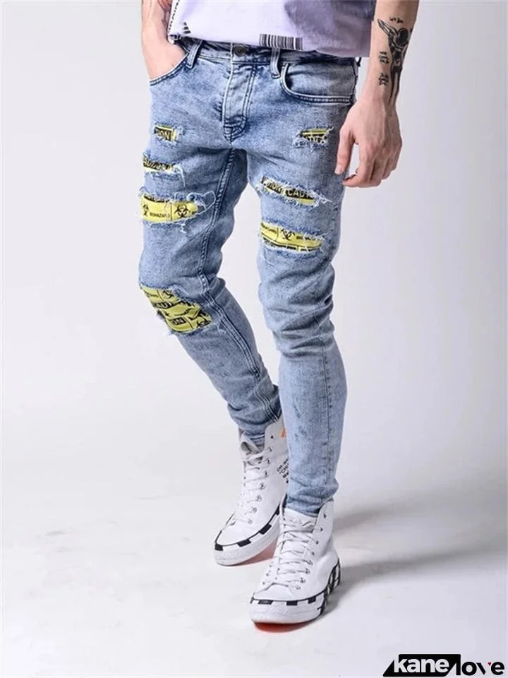 Trendy Male Stretch Embroidery Patchwork Jeans