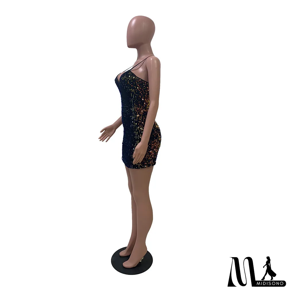 MidiSono - Sexy suspender sequined v-neck dress dress Bodycon Dress