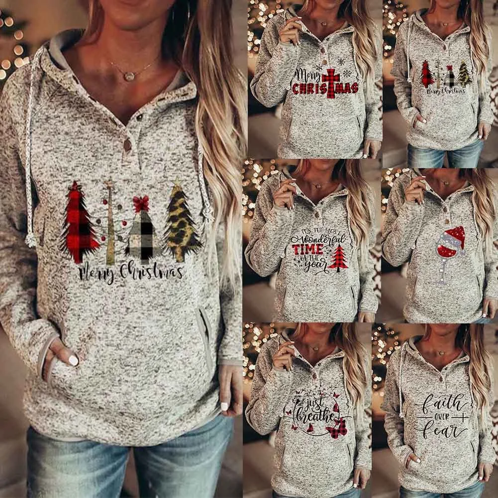 Women Sweater Christmas Hoodie Print Sweatshirt