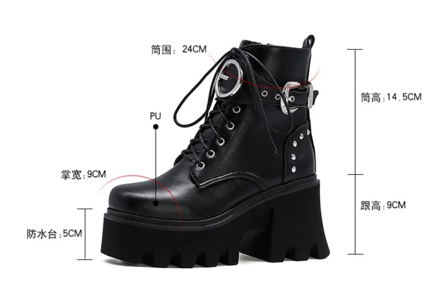qengg Boots Punk Woman Fashion Zipper Belt Buckle Boot Women Single Punk Boot Ladies Platform Boots Shoes Woman size 44 AB826