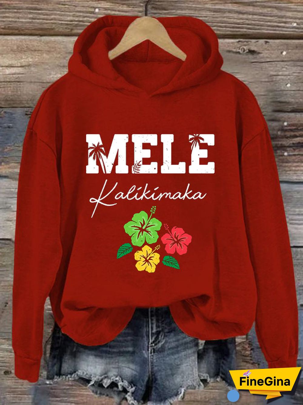 Women's Hawaiian Christmas Mele Kalikimaka Hibiscus Palm Tree Hoodie