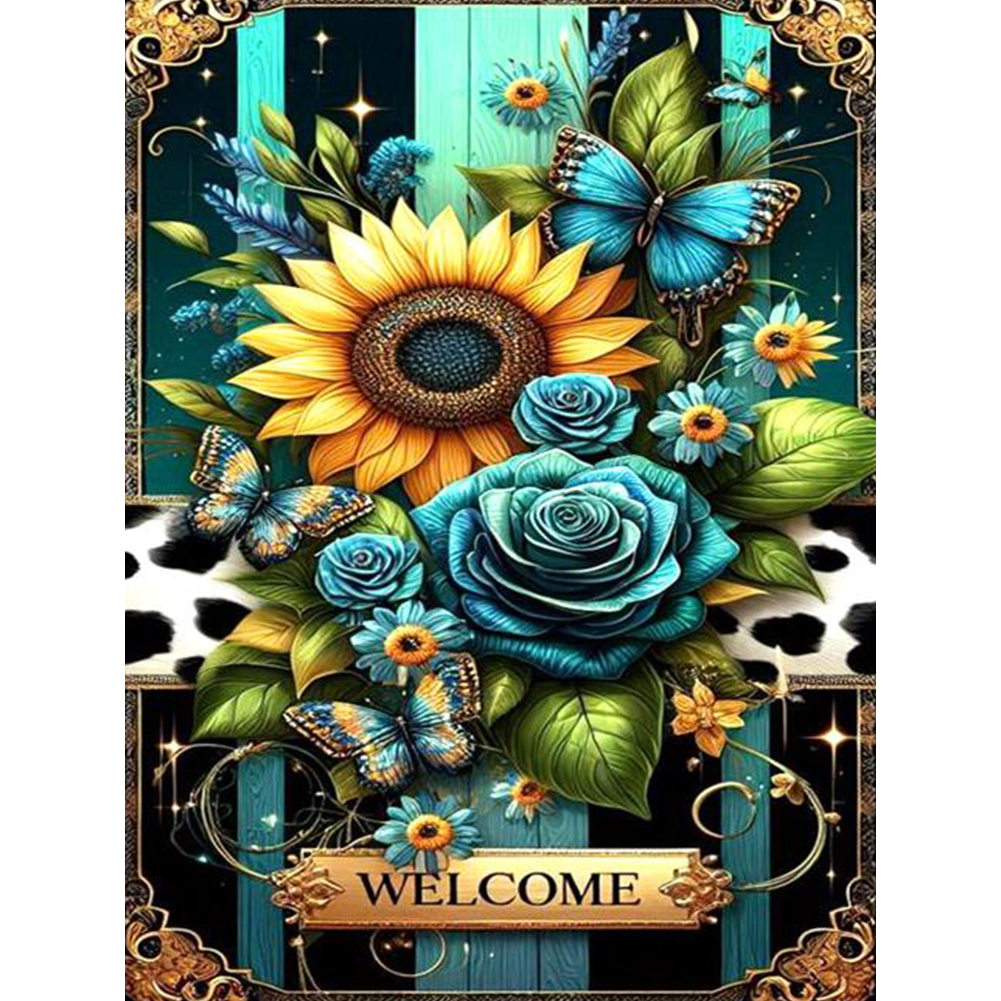 Sunflower Butterfly Blue Rose 30*40cm(canvas) full round drill diamond painting