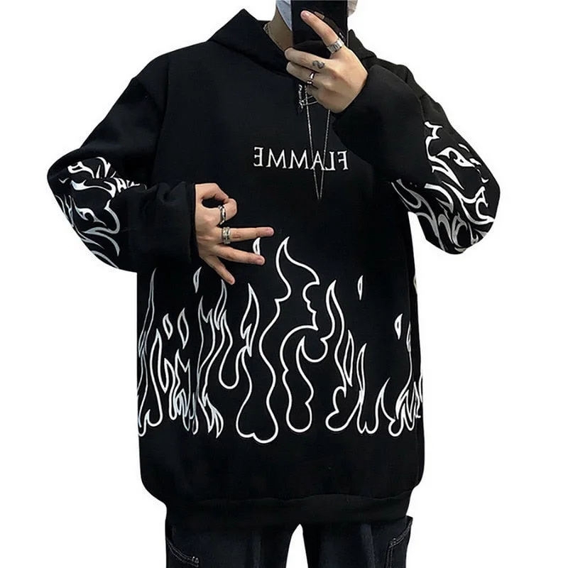 Gothic Oversized Hoodie Men Sweatshirts Streetwear Winter Hoodies Casual Anime Print Hoodied Longsleeve Shirt Men's Clothing