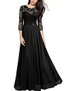 Medium-long Sleeve Chiffon Dress Round Neck Stitching Lace Dress Evening Dress Black Dresses