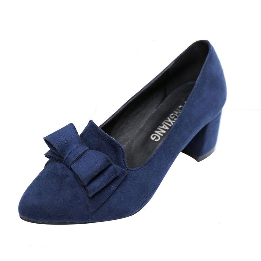 New Women Shose Women's Bowknot Suede Thick High Heels Casual Pointed Toe Fashion Shoes Sexy  Style Shoes for Women Ladies Shoes