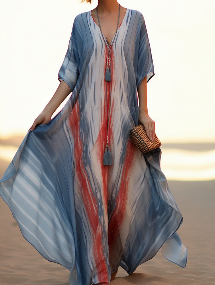 Linen Ethnic Kaftan Maxi Dress