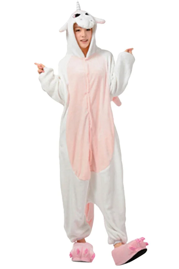 Womens Adult Hooded Onesies Unicorn Pajamas Costume Pink-elleschic