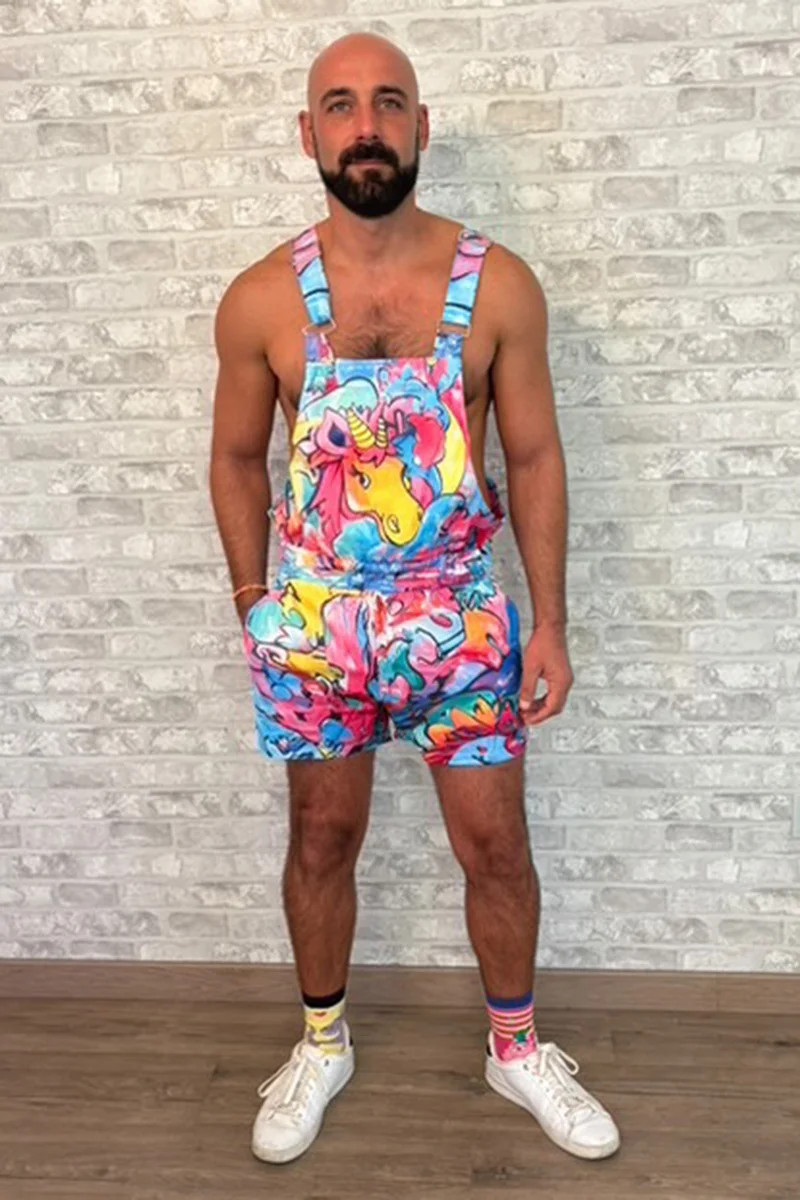 【最終価格】NEAT OVERALL SHORTS Ciciful Neon Graffiti Chaos Print Festival Shorts Overalls