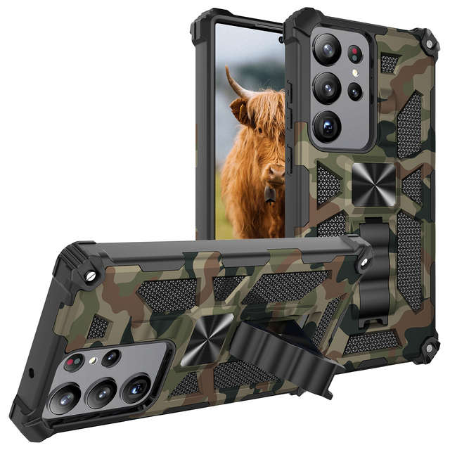 Military Camouflage Luxury Armor Shockproof Phone Case With Kickstand For Samsung Galaxy S23/S23+/S23 Ultra