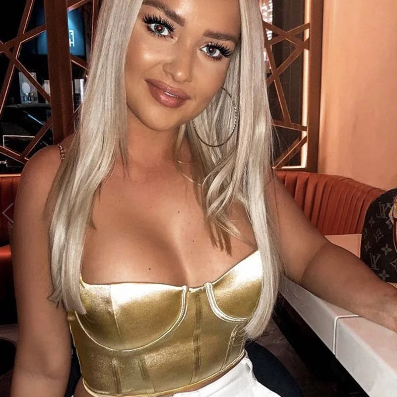 Cryptographic sleeveless chain satin summer crop tops for women sexy backless bralette short cropped strapless feminino tops