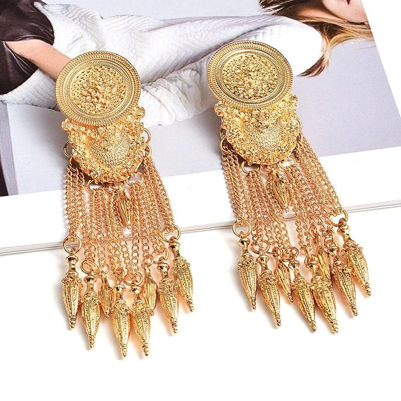 Long Gold Dangle Drop Evening Party Women Earrings