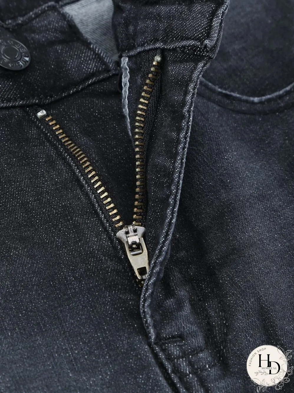 Retro Distressed Straight Leg Black Denim Jeans