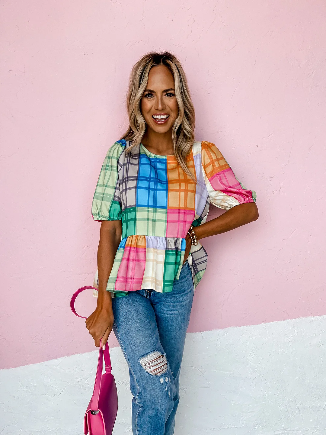 Boldly Go Plaid Peplum Top