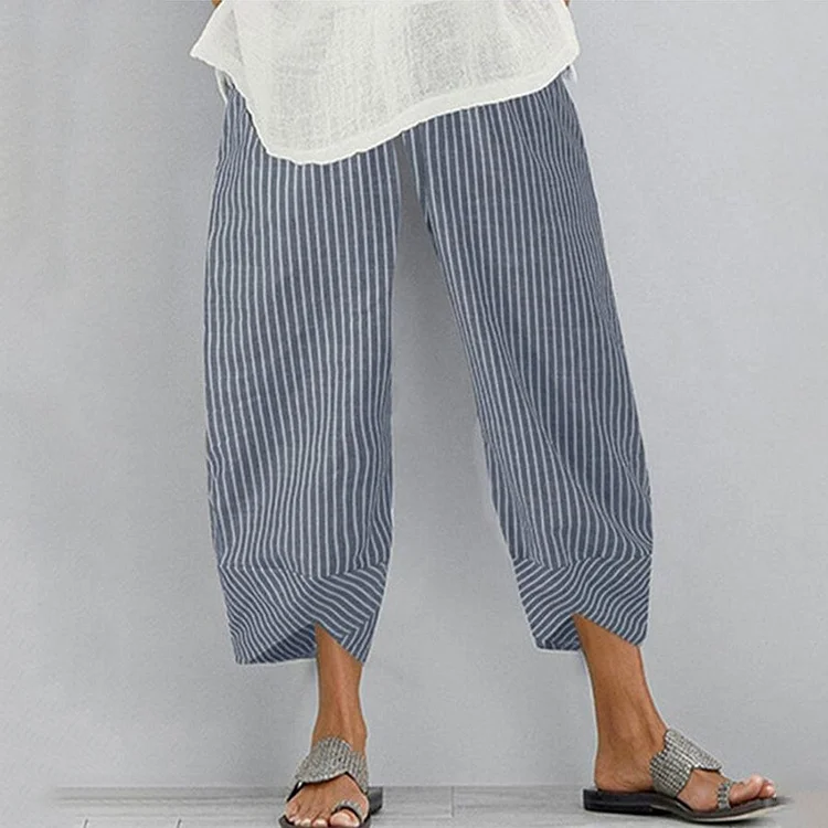 Comstylish Women'S Striped Linen Holiday Wide Leg Pants