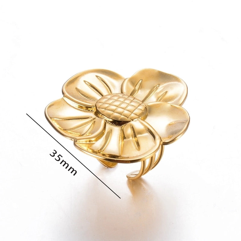Exaggerated Flower Stainless Steel Plating Open Rings