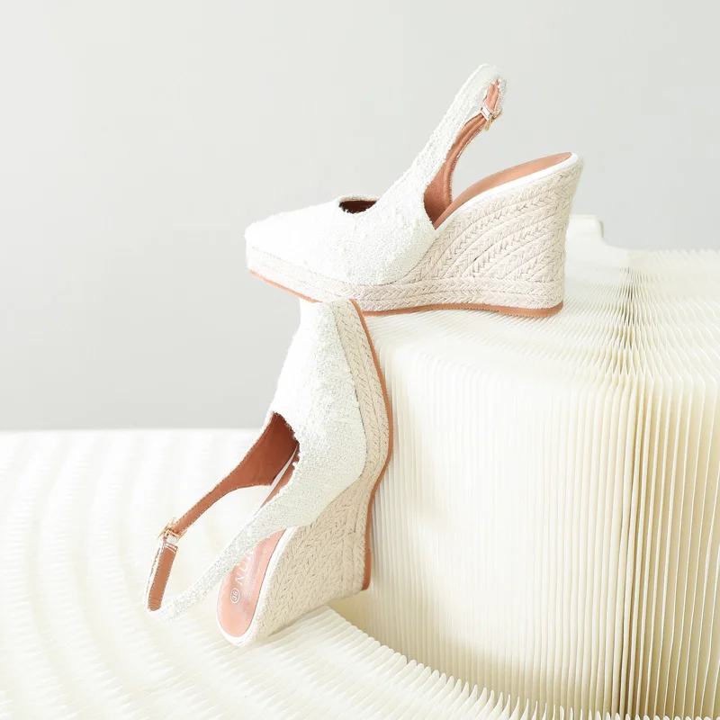 Wongn Wongn New Slope Heel Thick Bottom Baotou Drag High Heels Back Empty Thick Heel Women's Shoes Straw Hemp Rope Bottom