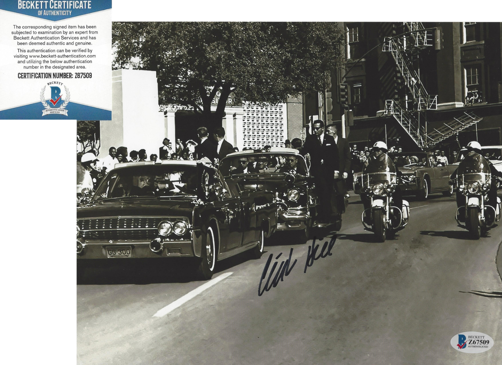 CLINT HILL SIGNED SECRET SERVICE 8x10 Photo Poster painting C BECKETT COA KENNEDY ASSASSINATION