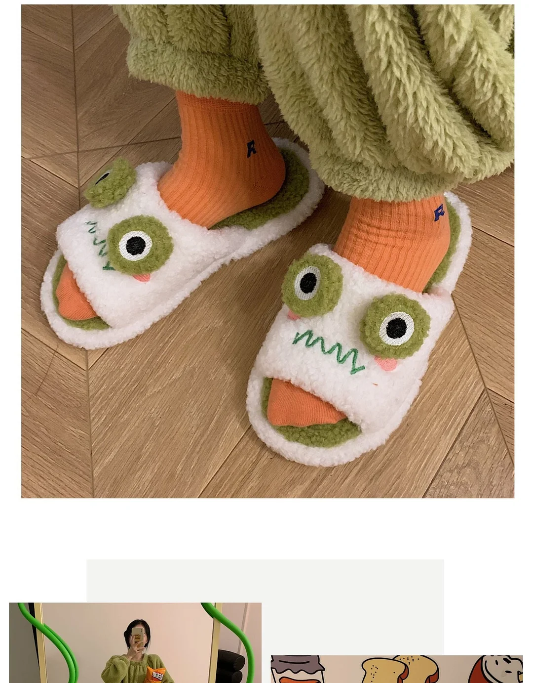 2022 Winter Women Slipper Indoor Home Antiskid Cotton Slippers Frog Cartoon Cute Soft Bottom Warm Open Toe Plush Slippers Man