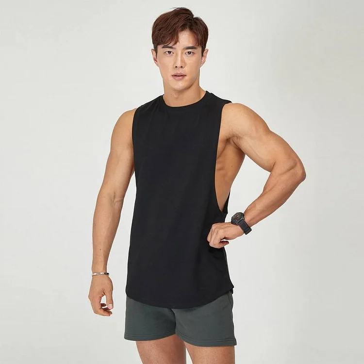 PASUXI New Blank Men's Fitness Tank Top Loose Plus Size Vest Men's Cotton Shirt Workout Sports Bottoming T-shirt For Man huanwei