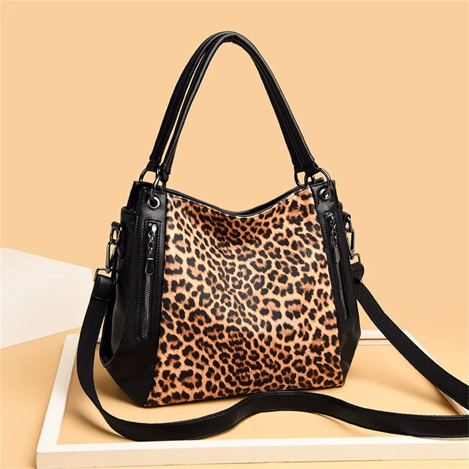 Women's Leopard Bag Luxury Shoulder Crossbody Casual Tote Designer Female Shopper Handbag Large Capacity Messenger Work Ins Sac