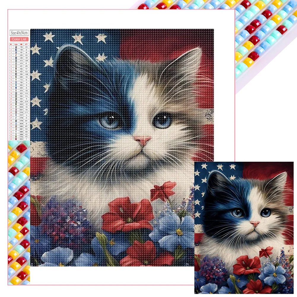 Full Square Diamond Painting - Flag Cat(Canvas|35*45cm)