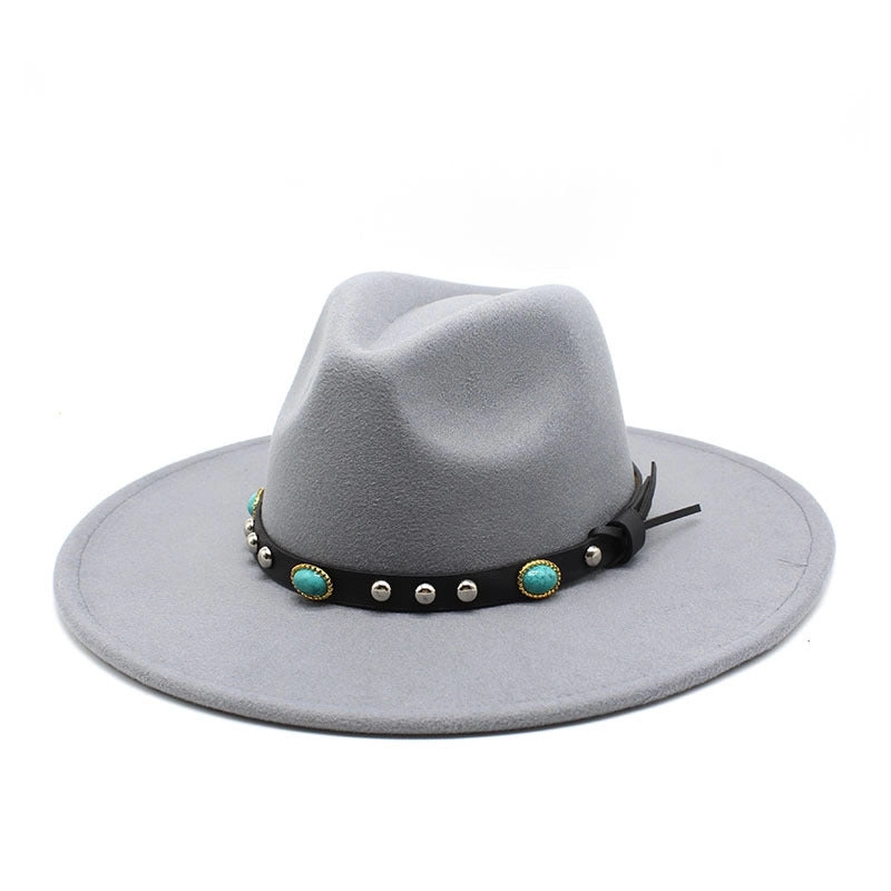 Classic Panama Autumn And Winter Men And Women Denim Woolen Hat New Big Brim Hat