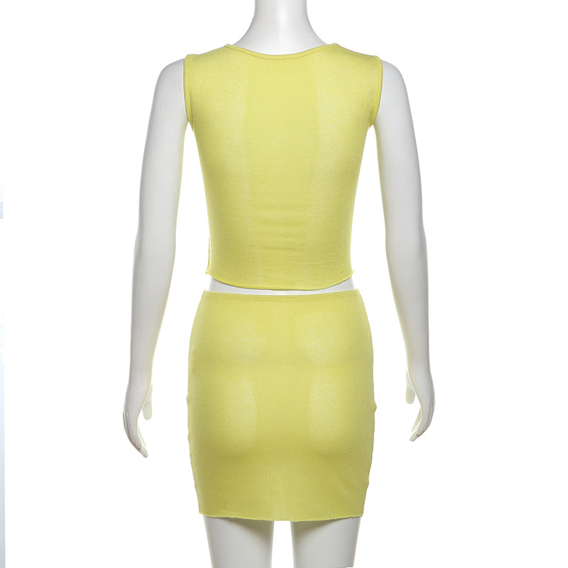 Tossy Women's Sexy Knit O Neck 2 Piece Skirt Sets Summer Bow Cover Up Lady Sleeveless Tank Top Sexy Beach Party Dress Outfits