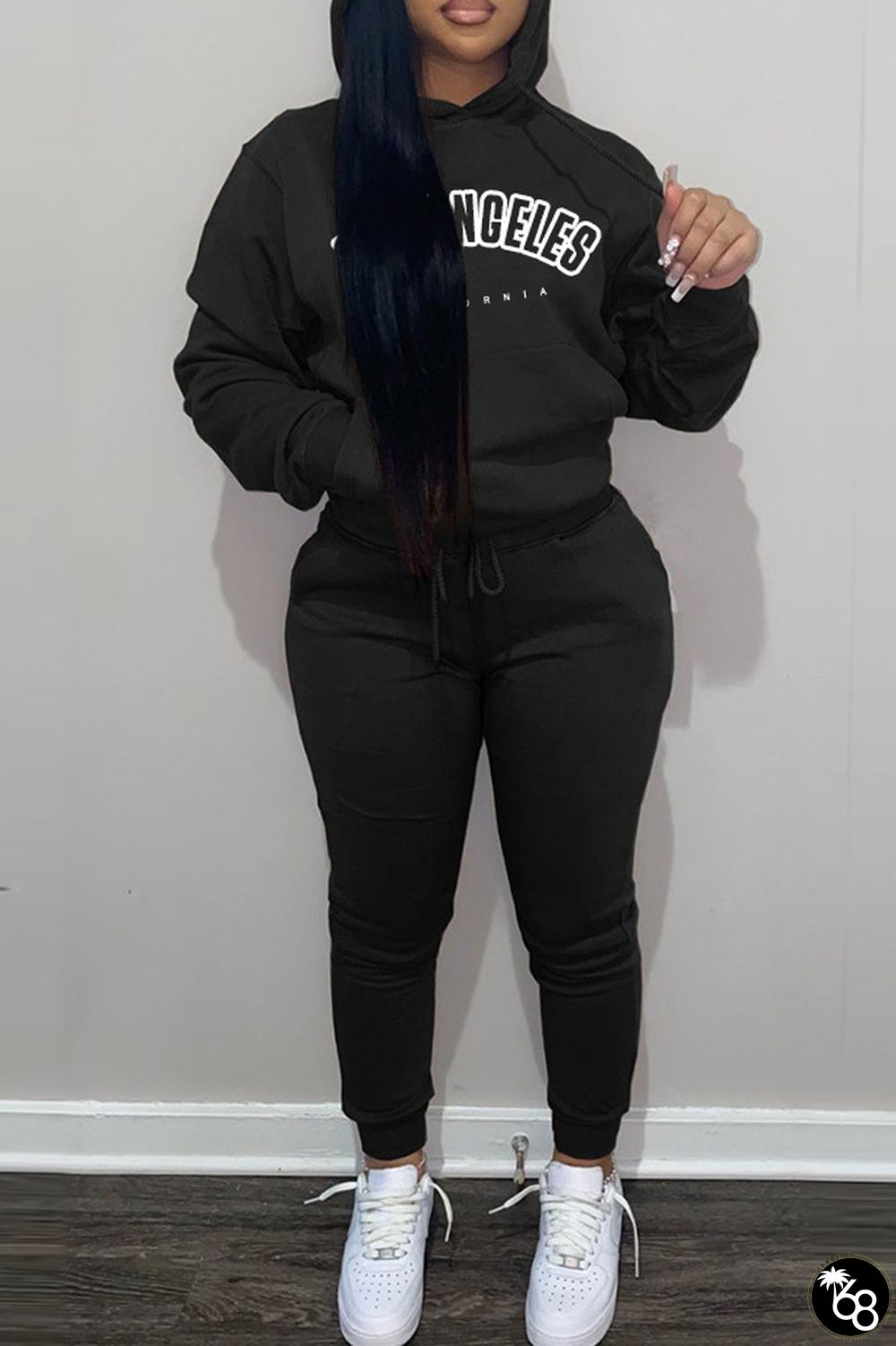Casual Letter Print Basic Hooded Collar Long Sleeve Two Pieces | 168DEAL