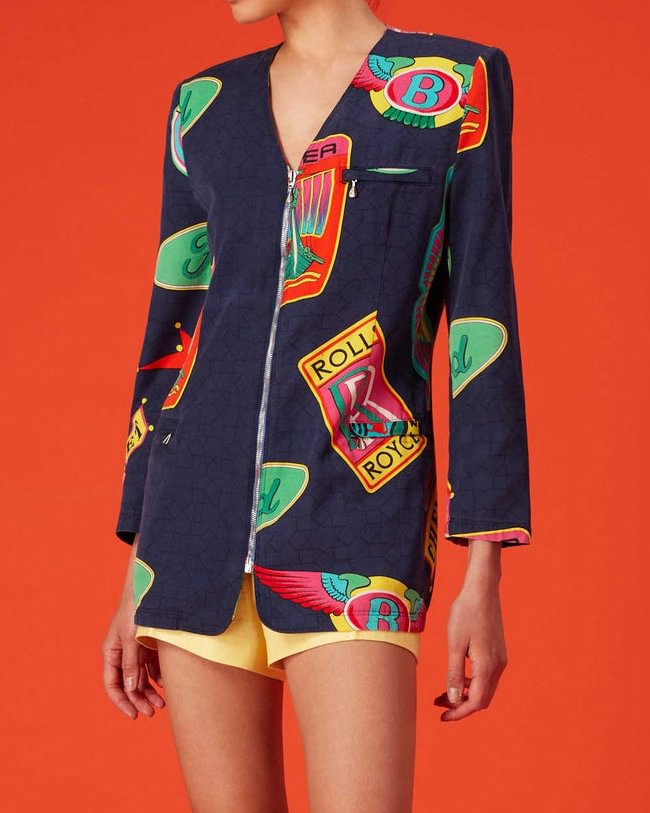 V Neck Zip Jacket with Colourful Pattern