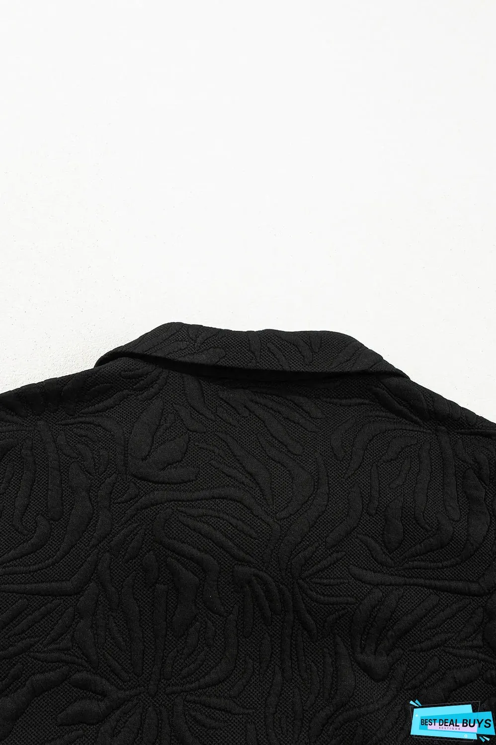 Black Jacquard Textured Quarter Zipper Shift Mini Dress