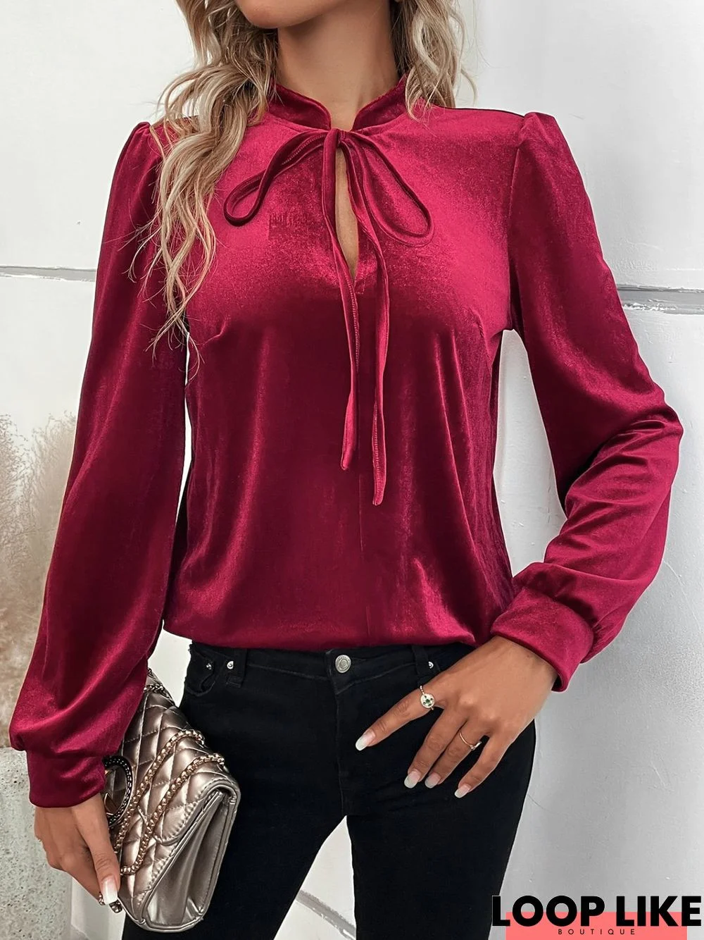 Long sleeve V Neck Casual Velvet Loose Top