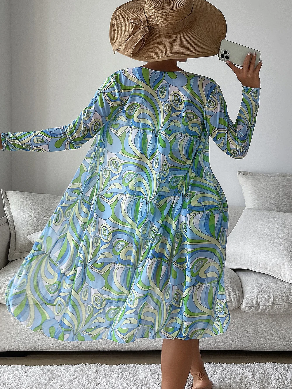 Uveng Uveng New Women's Three-Piece Bikini Mesh Gauze Blouse Gradient Print Lace Fashion Anti-Sai Swimsuit