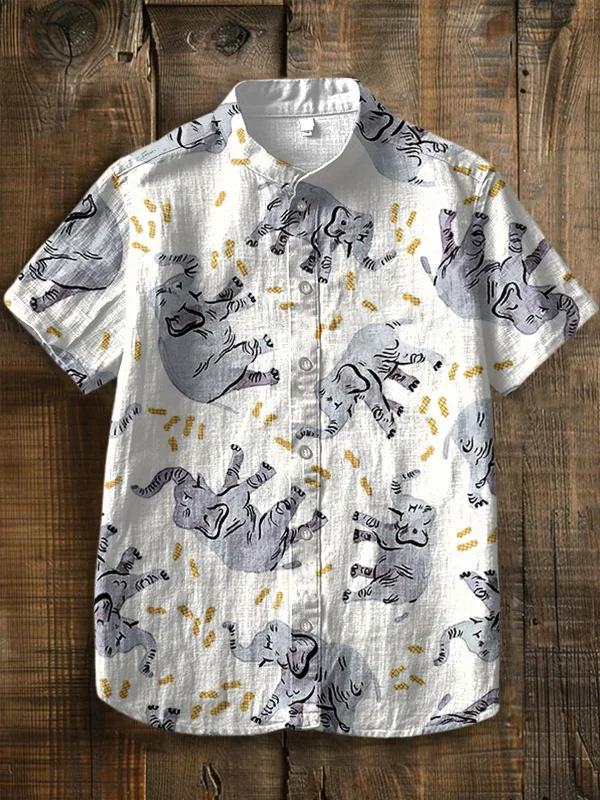 Men's All Over Elephant Pattern Short Sleeve Shirt