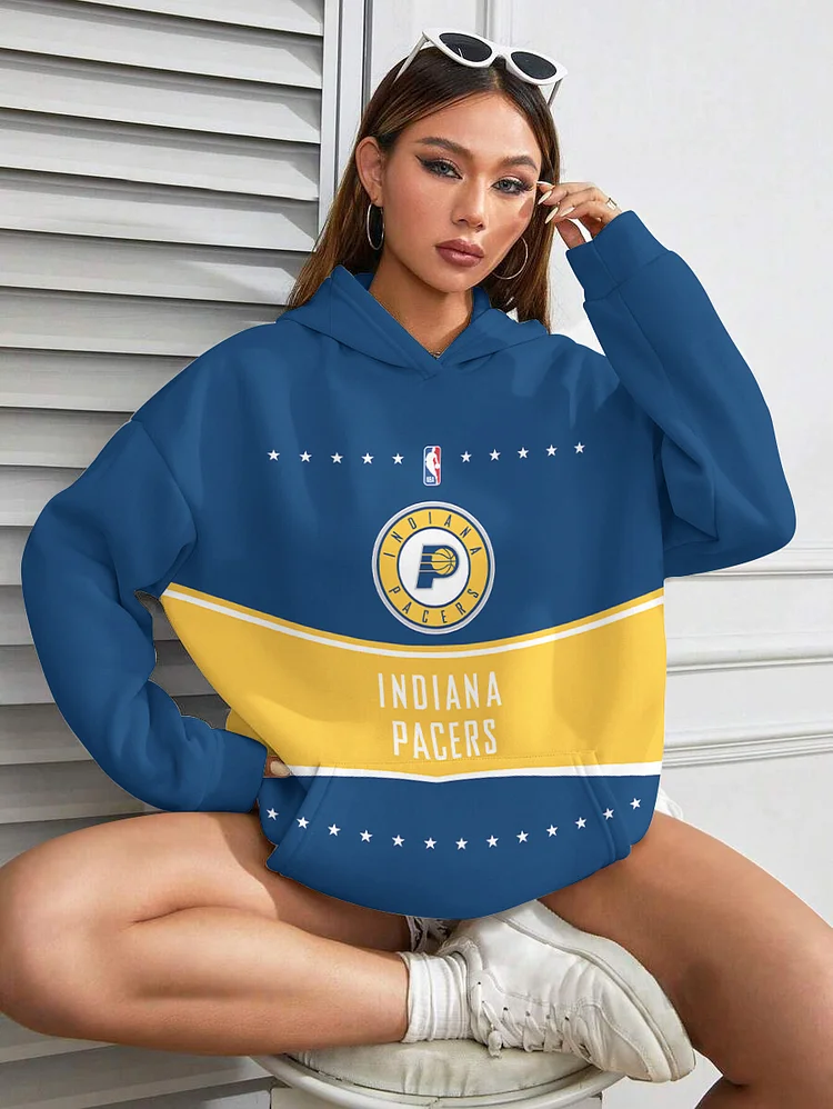 Indiana Pacers  Printed Hooded Pocket Pullover Hoodie