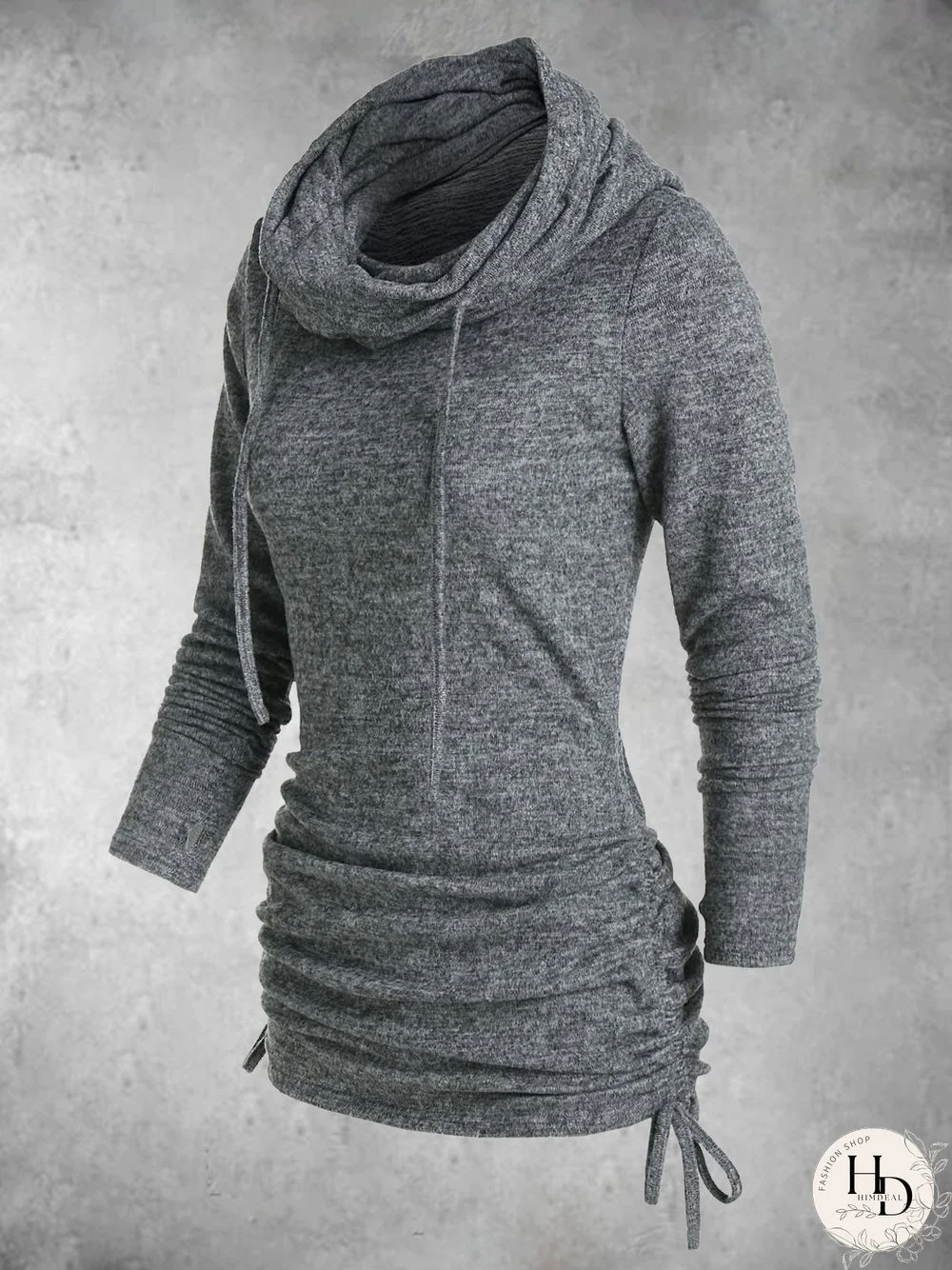 Deep Gray Shift Cowl Neck Casual Sweatshirts