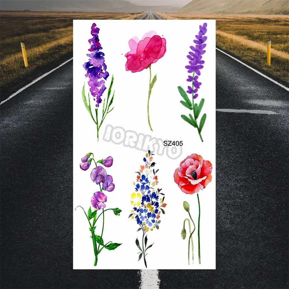 Black Dandelion With Creative Tattoos For Women Men Realistic Sea Wave Mountain Lavender Fake Tattoo Sticker Arm Leg Tatoos 3D