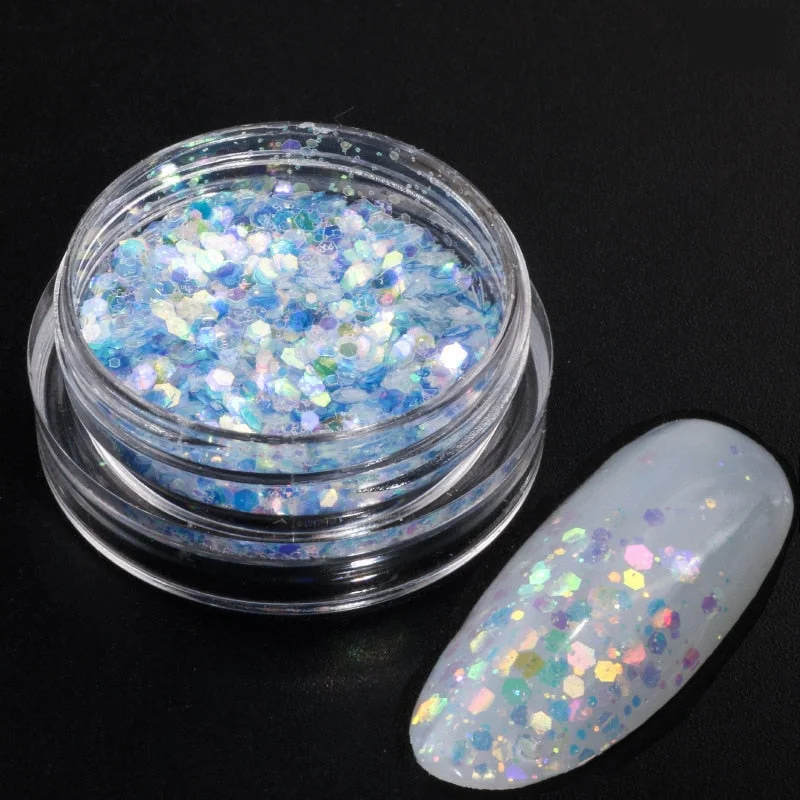 iridescent Flakes Gold Pink White Flakes Slices Chrome Pigment Dust Nail Powder Glitter Sequins Nail Art Decoration Manicures-Nail Inspo