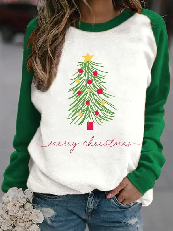 Women's Merry Christmas Tree Print Casual Sweatshirt