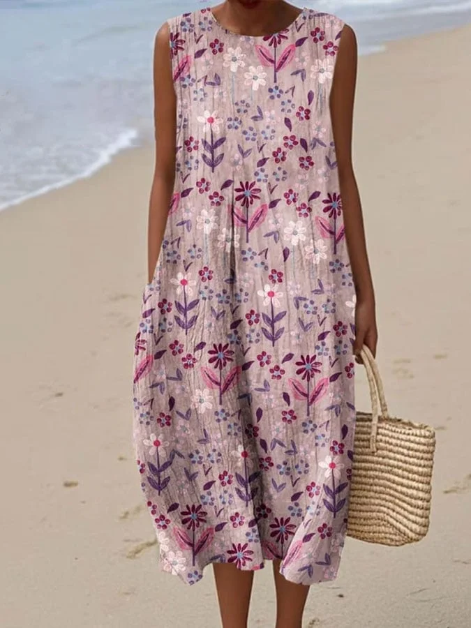 Women's Vintage Floral Print Casual Dress 