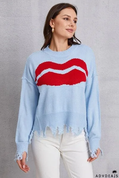 Lip Fringe Round Neck Sweater