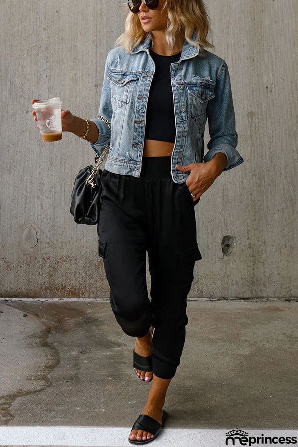 Satin High Waist Pocketed Joggers