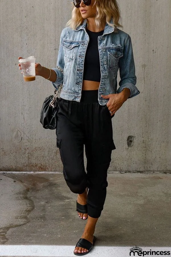 Satin High Waist Pocketed Joggers